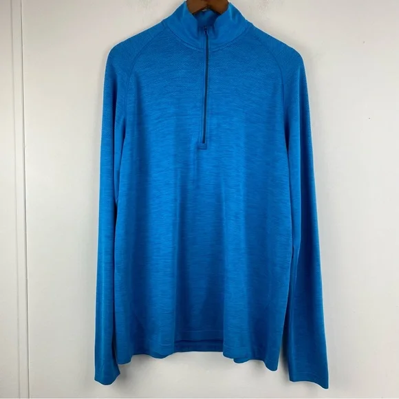 Lululemon size XL Men’s Heathered Blue Metal Vent Tech 1/2 Zip Long Sleeve Top - Picture 1 of 8